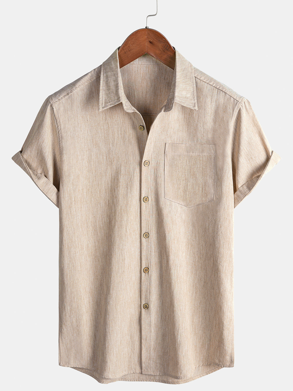 Comfort Solid Beige Short Sleeve Sport Shirt