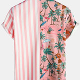 Aloha Hawaiian Short Sleeve Shirt with Pink and White Palm Print