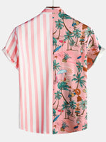 Aloha Hawaiian Short Sleeve Shirt with Pink and White Palm Print