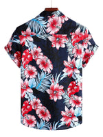 Cotton Shirt with Tropical Hawaiian Plant Floral Print for Men