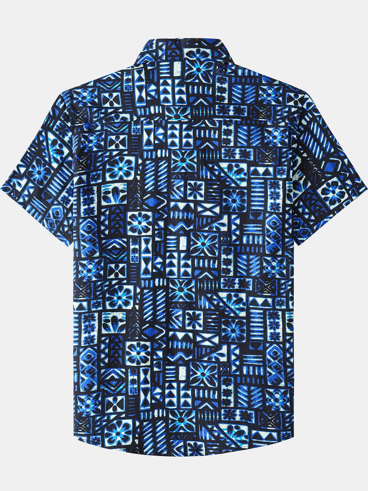 Blue and Black Geometric Beach Shirt