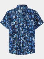 Blue and Black Geometric Beach Shirt