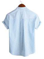 Men's Cotton Short-Sleeve Shirt with High Collar
