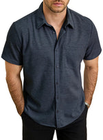 Summer Cotton Short Sleeve Button-Up Shirt for Men, Casual Style, Loose Fit, Beach