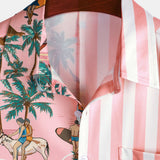 Aloha Hawaiian Short Sleeve Shirt with Pink and White Palm Print
