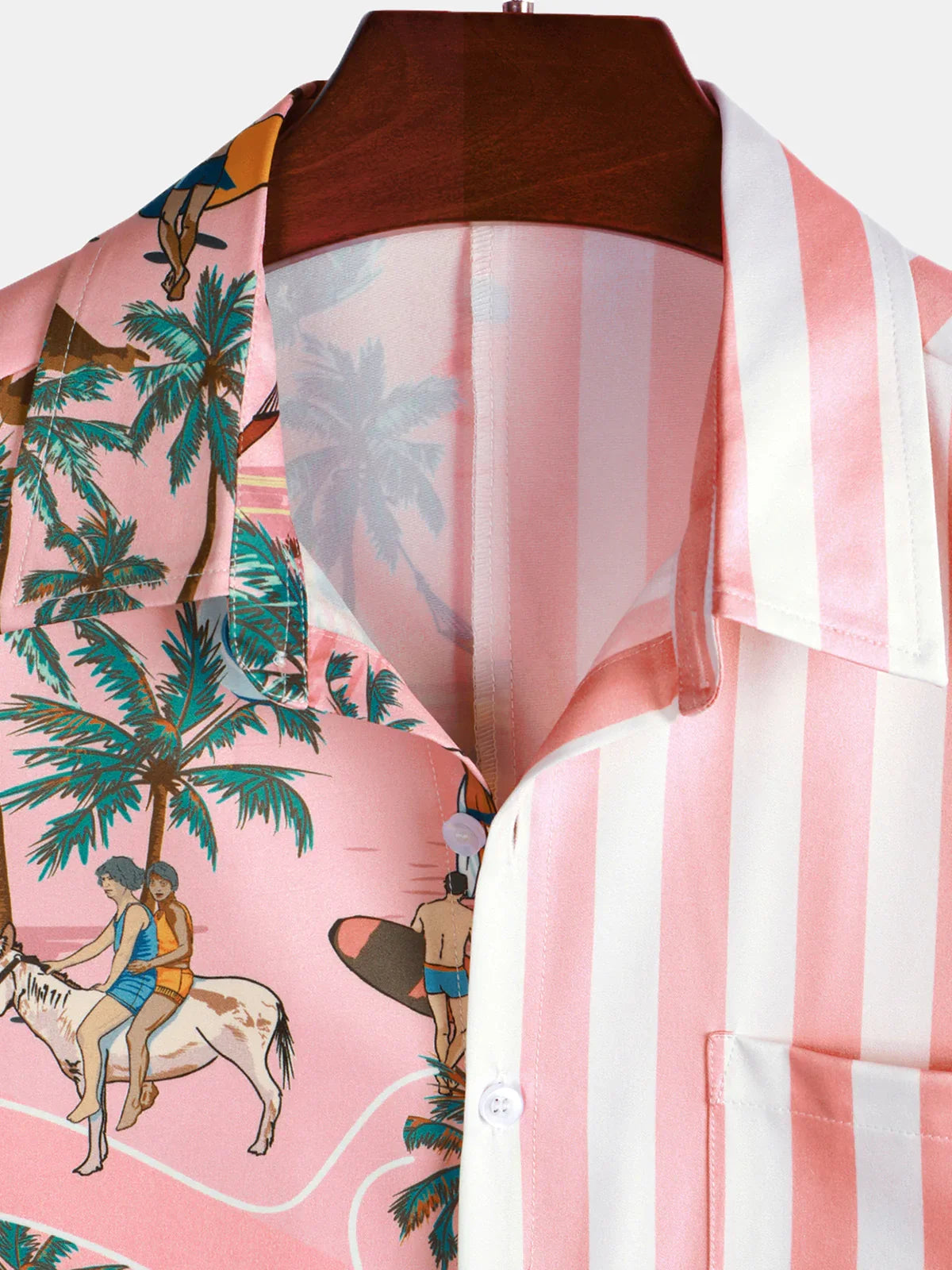 Aloha Hawaiian Short Sleeve Shirt with Pink and White Palm Print