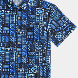 Blue and Black Geometric Beach Shirt