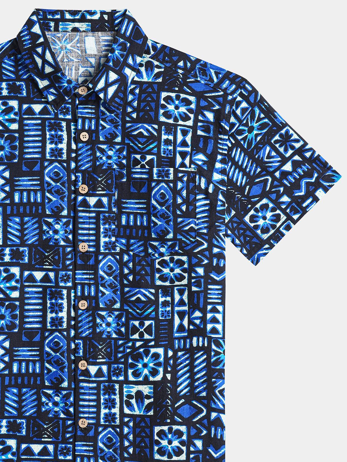 Blue and Black Geometric Beach Shirt