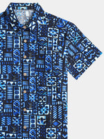 Blue and Black Geometric Beach Shirt