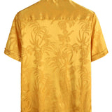 Men's Short Cotton Shirt with Flowers and Buttons, Summer Jacquard