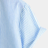Men's Cotton Shirt with High Collar in Solid Color and Short Sleeve in Classic Vertical Stripes