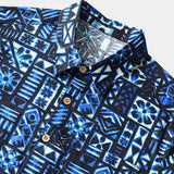 Blue and Black Geometric Beach Shirt