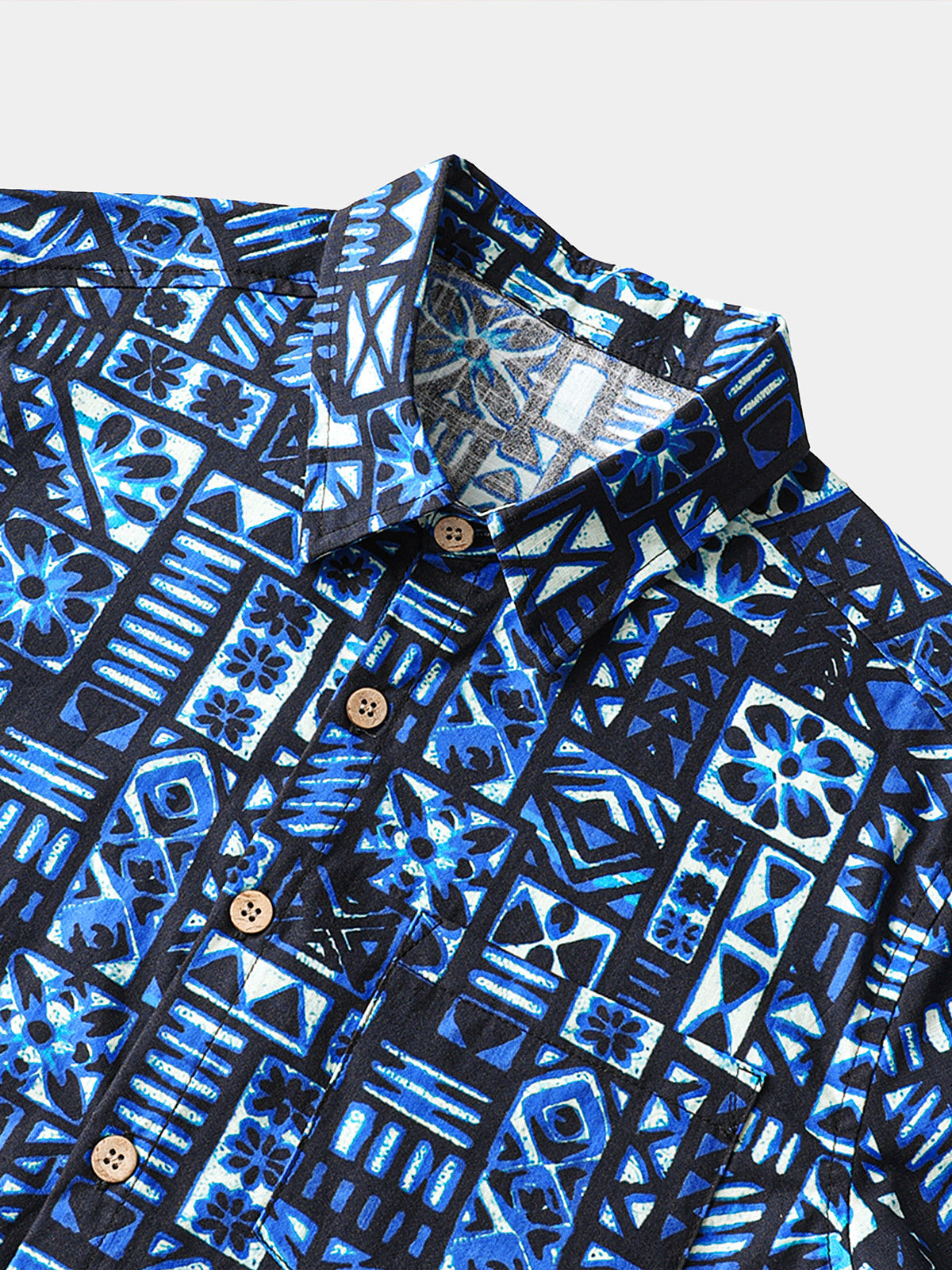 Blue and Black Geometric Beach Shirt