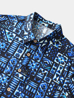 Blue and Black Geometric Beach Shirt