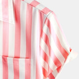 Aloha Hawaiian Short Sleeve Shirt with Pink and White Palm Print