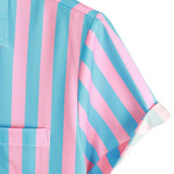 Short Sleeve Cotton Shirt with Flamingo and Stripe Pattern for Men
