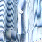 Men's Cotton Shirt with High Collar in Solid Color and Short Sleeve in Classic Vertical Stripes