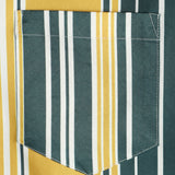 Casual Button-Up Retro Shirt, Short Sleeves, Yellow and Green, Vertical Stripe Pocket