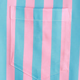 Striped Short-Sleeve Summer Shirt with Pockets and Pink Flamingo Pattern