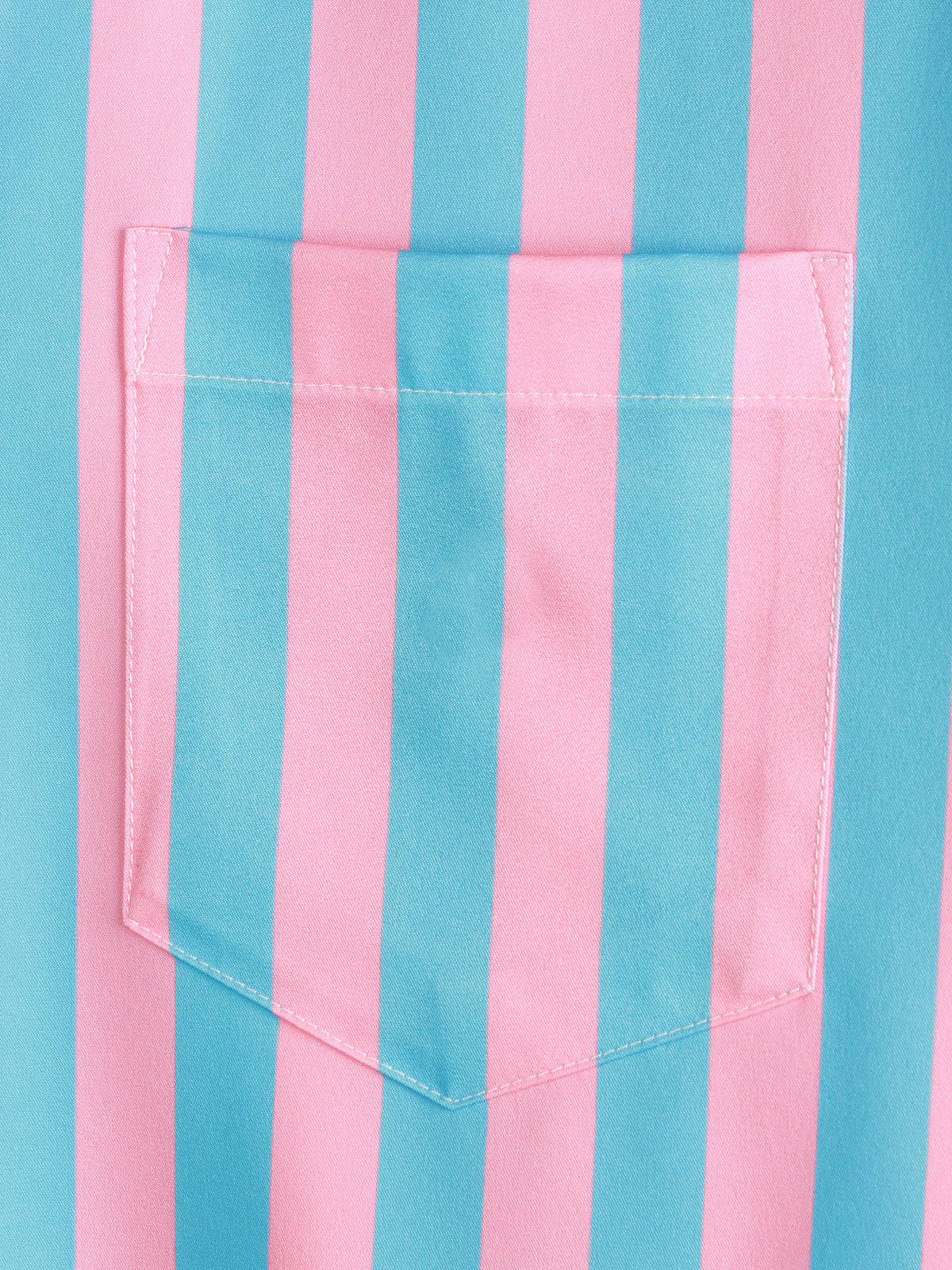 Striped Short-Sleeve Summer Shirt with Pockets and Pink Flamingo Pattern