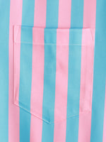 Striped Short-Sleeve Summer Shirt with Pockets and Pink Flamingo Pattern