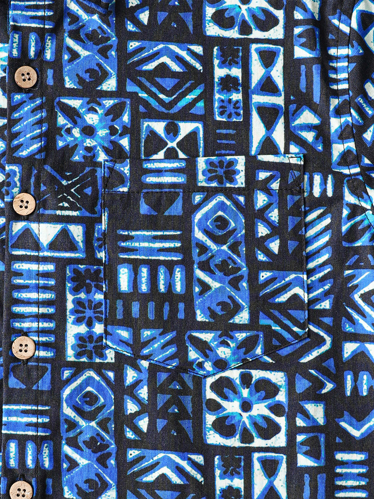 Blue and Black Geometric Beach Shirt