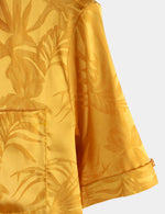 Men's Short Cotton Shirt with Flowers and Buttons, Summer Jacquard