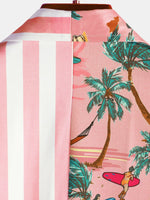 Aloha Hawaiian Short Sleeve Shirt with Pink and White Palm Print