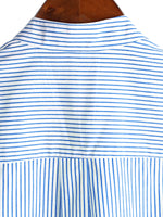 Men's Cotton Shirt with High Collar in Solid Color and Short Sleeve in Classic Vertical Stripes