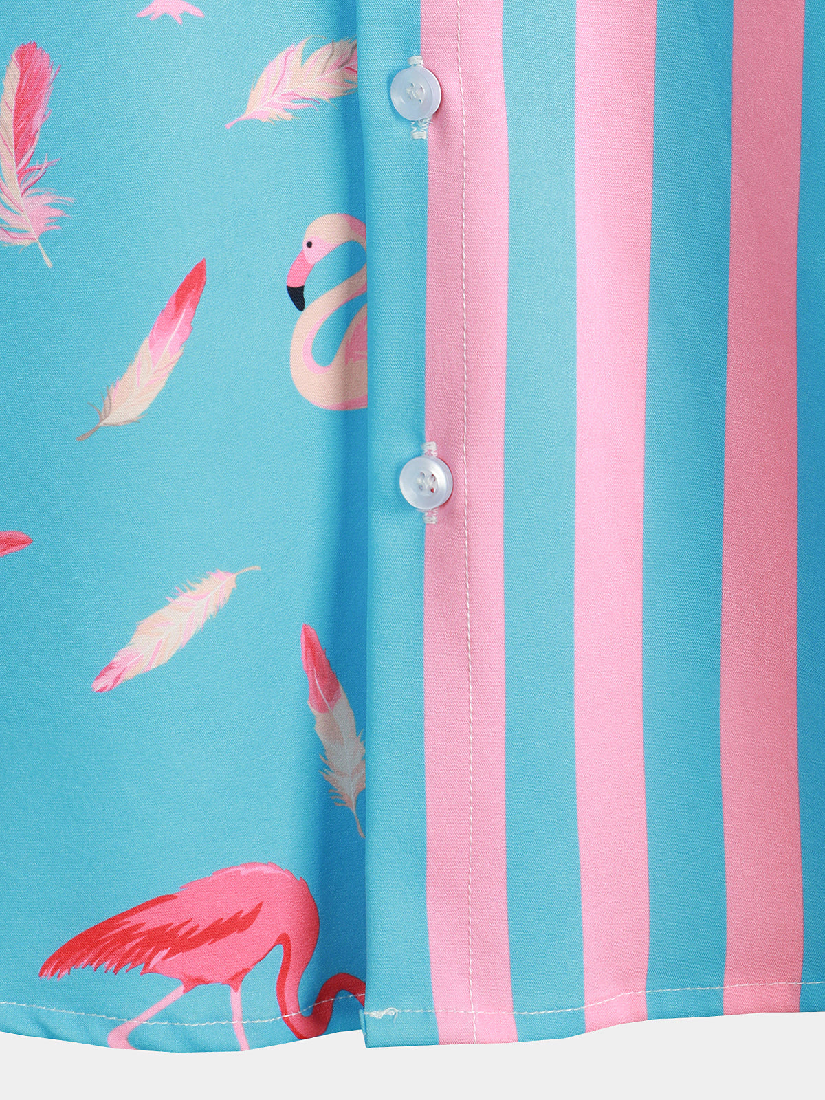 Striped Short-Sleeve Summer Shirt with Pockets and Pink Flamingo Pattern