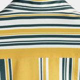 Casual Button-Up Retro Shirt, Short Sleeves, Yellow and Green, Vertical Stripe Pocket