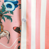 Aloha Hawaiian Short Sleeve Shirt with Pink and White Palm Print