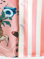 Aloha Hawaiian Short Sleeve Shirt with Pink and White Palm Print