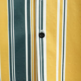Casual Button-Up Retro Shirt, Short Sleeves, Yellow and Green, Vertical Stripe Pocket