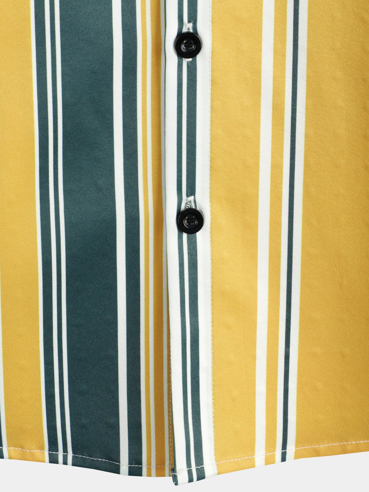 Casual Button-Up Retro Shirt, Short Sleeves, Yellow and Green, Vertical Stripe Pocket