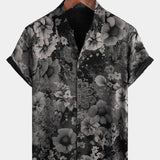 Hawaiian Short-Sleeve Button Shirt, Vintage Style, Floral Motif, for Summer Vacation