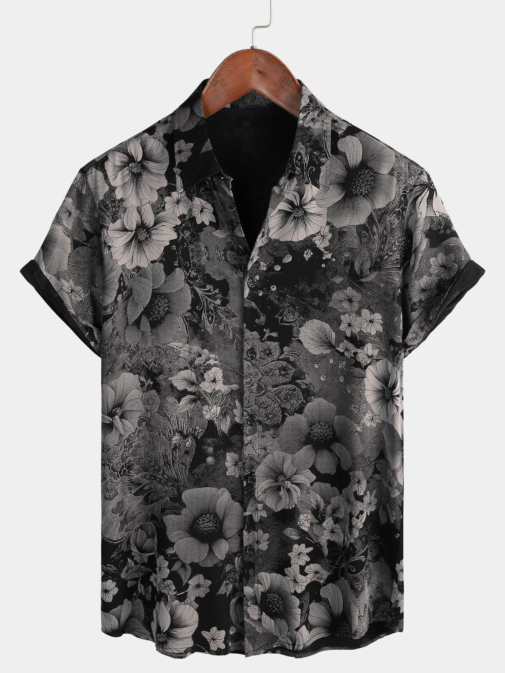 Hawaiian Short-Sleeve Button Shirt, Vintage Style, Floral Motif, for Summer Vacation