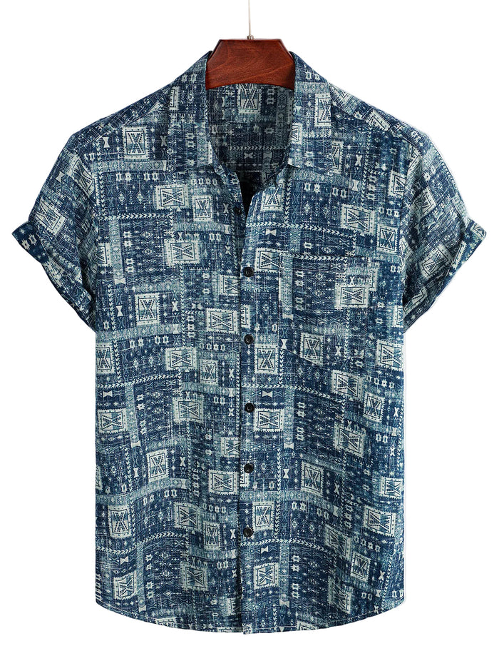 Men's Retro Casual Cotton Short-Sleeve Shirt