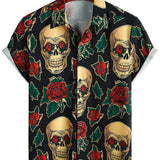 Hawaiian Shirt with Short Sleeves, Skull Pattern for Men