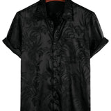 Men's Short Cotton Shirt with Flowers and Buttons, Summer Jacquard