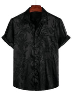 Men's Short Cotton Shirt with Flowers and Buttons, Summer Jacquard