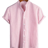 Men's Cotton Short-Sleeve Shirt with High Collar