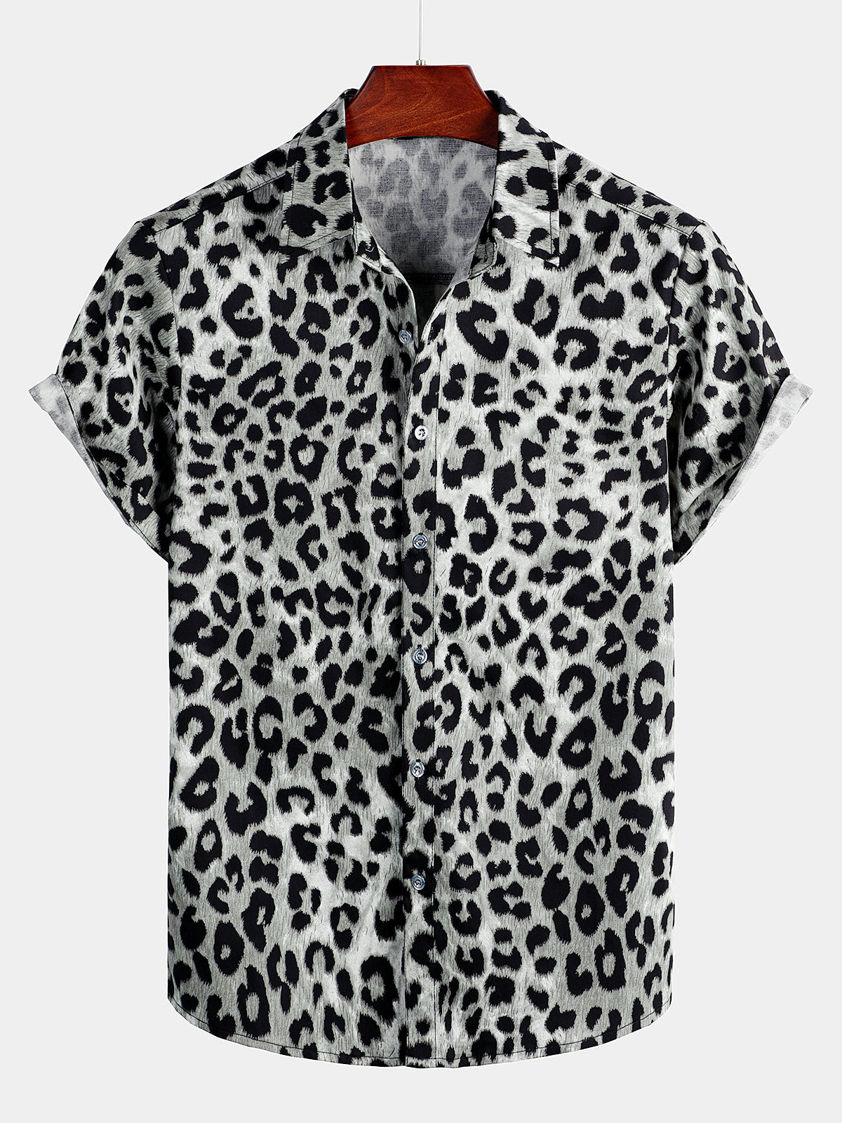 Casual Shirt, Short Sleeves, White Leopard Cheetah Rock Print
