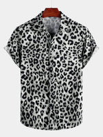 Casual Shirt, Short Sleeves, White Leopard Cheetah Rock Print