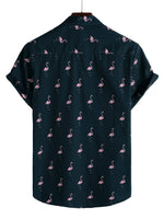 Cotton Casual Hawaiian Style Shirt for Men with Short Sleeves and Tropical Flamingo Buttons