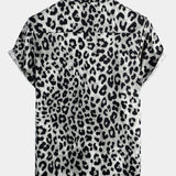 Casual Shirt, Short Sleeves, White Leopard Cheetah Rock Print