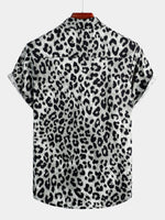 Casual Shirt, Short Sleeves, White Leopard Cheetah Rock Print