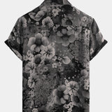 Hawaiian Short-Sleeve Button Shirt, Vintage Style, Floral Motif, for Summer Vacation