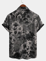 Hawaiian Short-Sleeve Button Shirt, Vintage Style, Floral Motif, for Summer Vacation