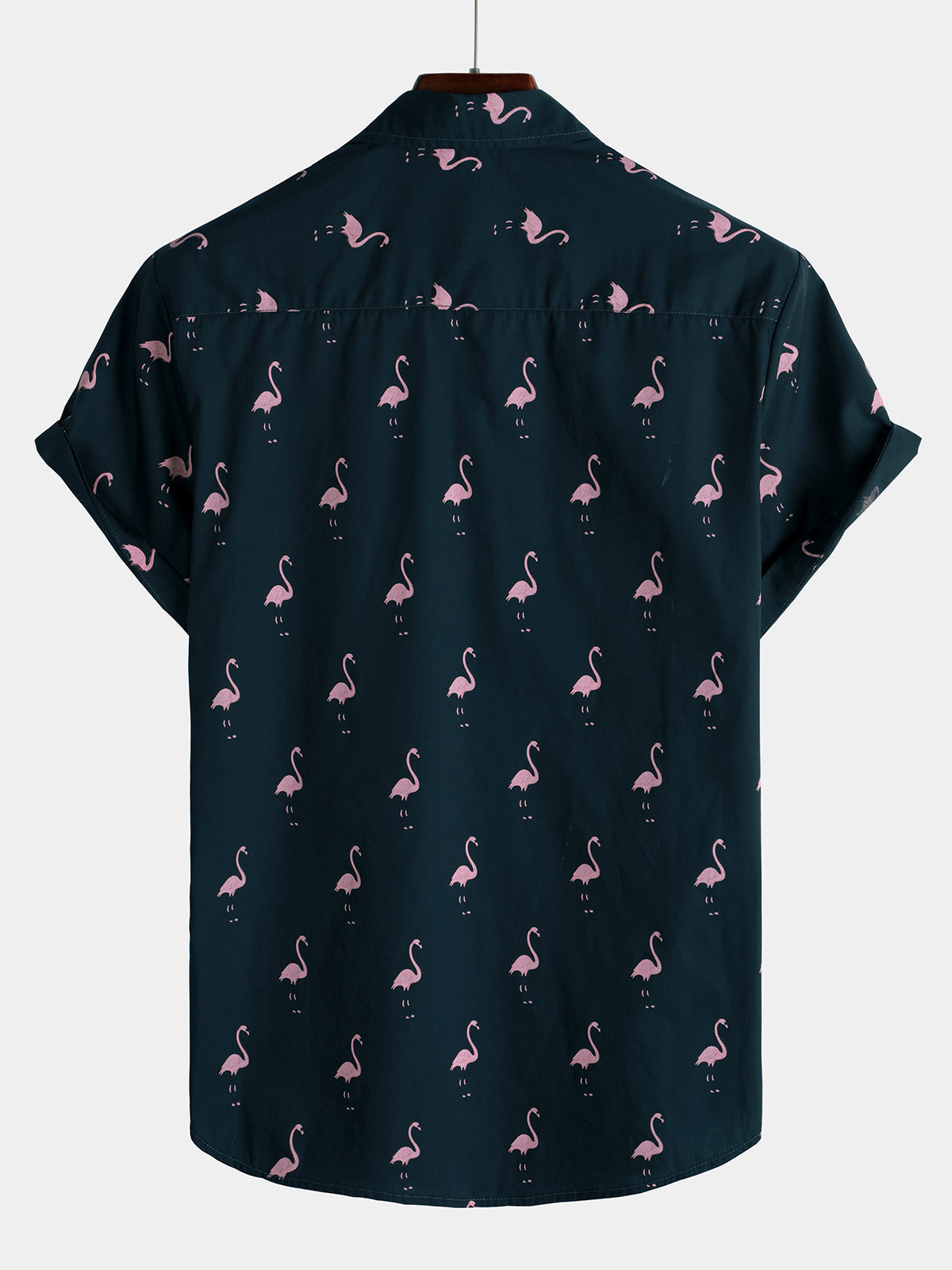 Casual Short-Sleeve Hawaiian Shirt with Pink Flamingo Pattern